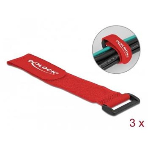 Delock Kabelový úvazek na suchý zip, se smyčkou, D 280 x Š 38 mm, červená, 3 ks