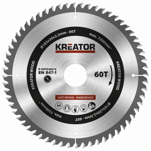 Pílový kotúč Kreator KRT020415 na drevo 185mm, 60T