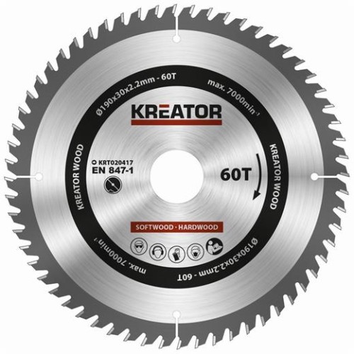 Pílový kotúč Kreator KRT020417 na drevo 190mm, 60T