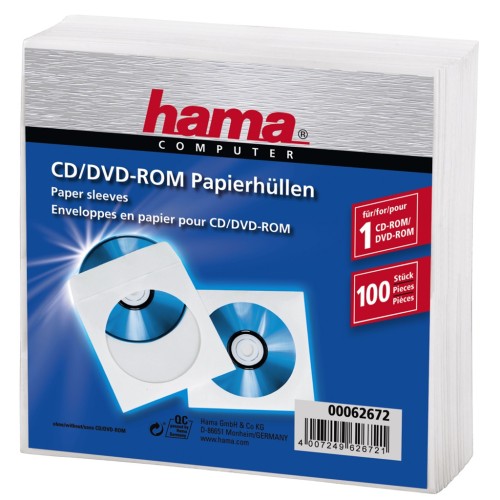 Hama ochranný obal na CD/DVD, 100 ks/bal, biely, balenie PE fólie