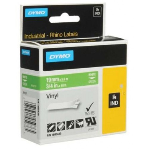 páska DYMO 1805420 PROFI D1 RHINO White On Green Vinyl Tape (19mm)