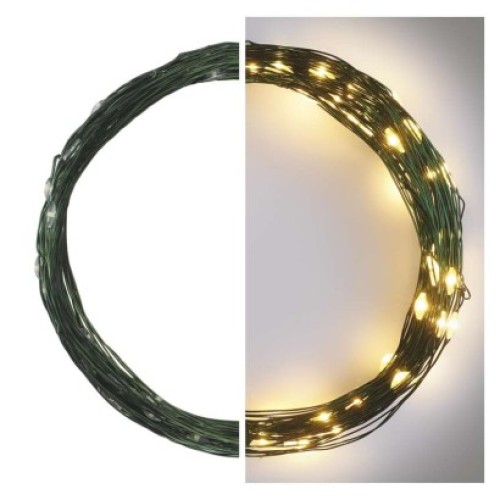 LED vianočná nano reťaz zelená, 7,5 m, vonkajšia aj vnútorná, teplá biela, časovač