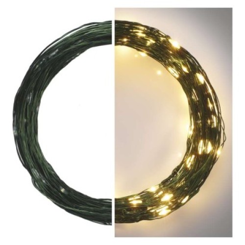LED vianočná nano reťaz zelená, 15 m, vonkajšia aj vnútorná, teplá biela, časovač