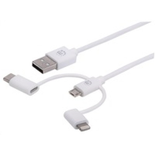 MANHATTAN USB 3-v-1 nabíjací a dátový kábel, biely