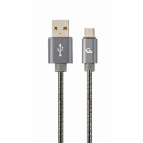 GEMBIRD CABLEXPERT USB 2.0 Kábel AM na typ C (AM/CM), 2 m, kovová špirála, sivý, blister, PREMIUM QUALITY
