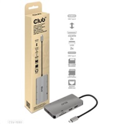 Dokovacia stanica Club3D 8v1 USB 3.2 porty typu C (2xHDMI, 2xUSB-A, RJ45, SD/ Micro SD USB Type-C female), Triple Dynam