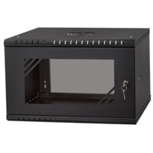 LEXI-Net 19" nástěnný rozvaděč Basic 6U, šířka 520mm, hloubka 350mm, skleněné dveře, bez zad, rozložený, černý