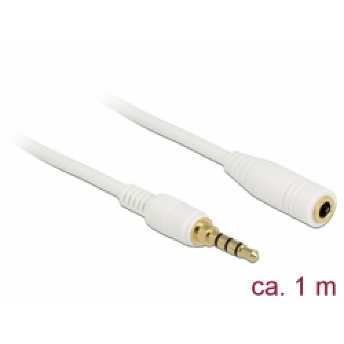Delock Stereo Jack prodlužovací kabel 3,5 mm 4 pin samec na samici 1 m bílá