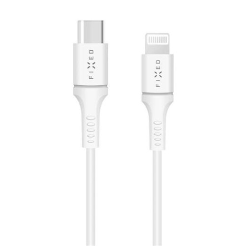 Kábel FIXED dátový a nabíjací s konektormi USB-C/lightning a podporou PD, MFI certifikácia 1 meter, 60W, biely