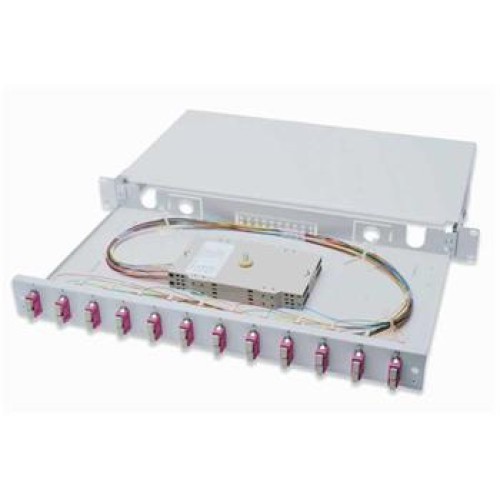 Digitus Fiber Optic Sliding Splice Box, 1U, Equipped 12x SC duplex, incl. M 25 Screw, Splice Cassette Color Pigtails OM4, Adapter