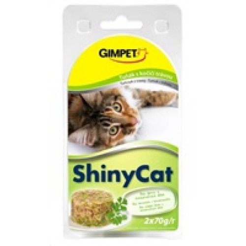 SHINY CAT tun+koc.trava 2x70g konzerva