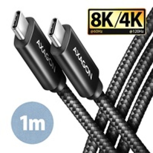 AXAGON BUCM432-CM10AB, NewGEN+ kábel USB-C <-> USB-C, 1m, USB4 Gen 3×2, PD 100W 5A, 8K HD, ALU, opletenie, čierny