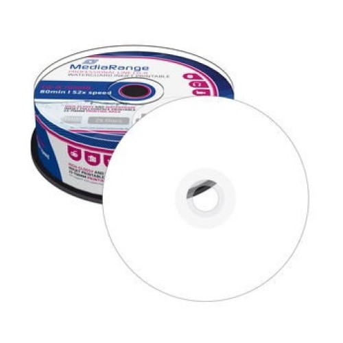 CD-R MEDIARANGE Waterguard white, high-glossy, Printable 700MB 52X 25ks/cake