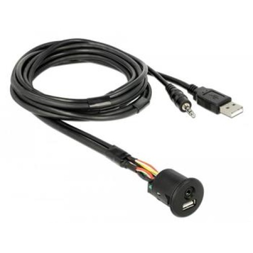 DeLock Cable USB Type-A male + 3.5 mm 4 pin stereo jack male > female bulkhead USB Type-A female + 3.5 mm 4 pin female (audio)