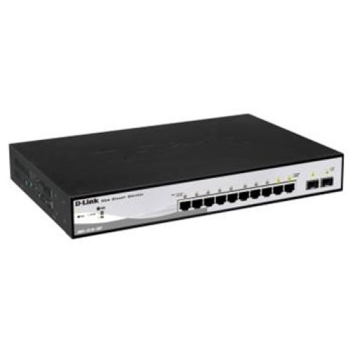 D-Link DGS-1210-10P L2/L3 Smart+ PoE switch, 8x GbE PoE+, 2x SFP, PoE 65W, fanless
