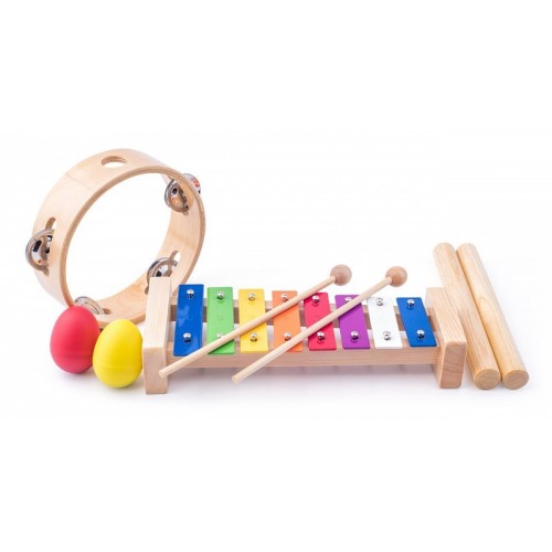 Hračka Woody Muzikálny set (xylofón, tamburína, drievka, 2 maracas vajíčka)