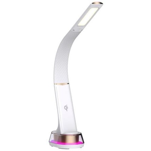 IMMAX LED stolní lampička CORELLA/ Qi nabíjení/ 7W/ 5V/2,1 A/ RGB podsvícení/ stmívatelná/ USB/ bílá + zlaté prvky