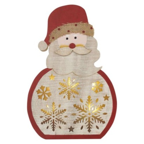 LED dekorácia drevená – Santa, 30 cm, 2x AA, vnútorná, teplá biela, časovač