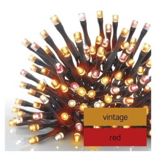 LED vianočná reťaz pulzujúca, 12 m, vonkajšia aj vnútorná, vintage/červená, časovač