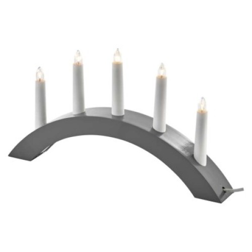 Svietnik na 5x žiarovku E10 drevený šedý, oblúk, 20x38 cm, vnútorný, teplá biela