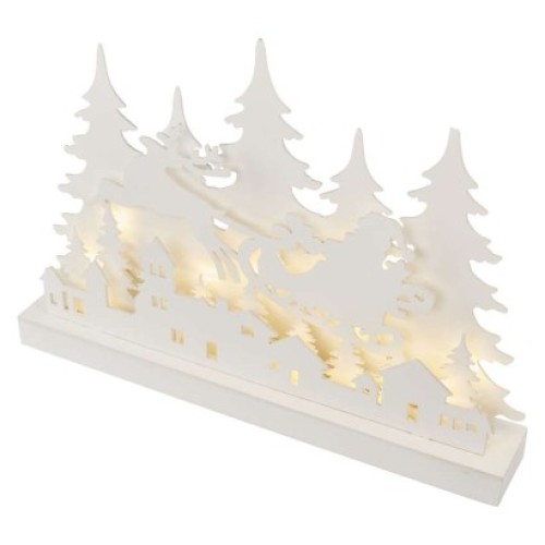 LED dekorácia drevená – vianočná dedinka, 31 cm, 2x AA, vnútorná, teplá biela, časovač