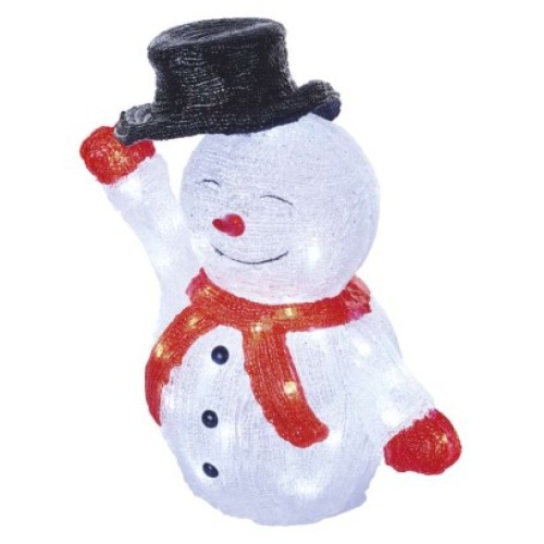 LED vianočný snehuliak s klobúkom, 36 cm, vonkajší aj vnútorný, studená biela, časovač