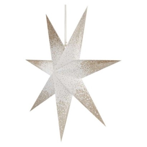 LED hviezda papierová závesná so zlatými trblietkami na okrajoch, biela, 60 cm, vnútorná