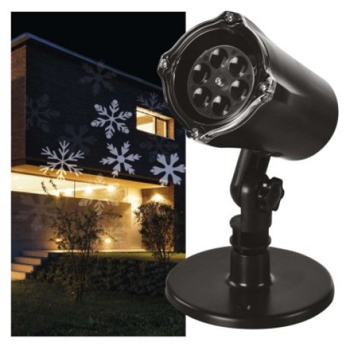 LED vianočný dekoratívny projektor – vločky, vonkajší aj vnútorný, biela
