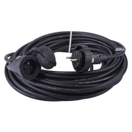 Vonkajší predlžovací kábel 20 m / 1 zásuvka / čierny / guma / 230 V / 2,5 mm2