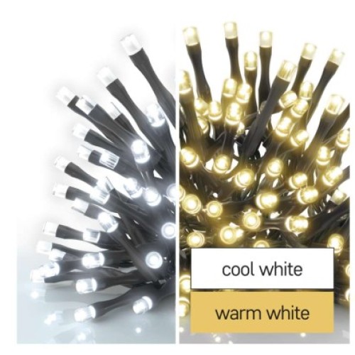 LED vianočná reťaz 2v1, 10 m, vonkajšia aj vnútorná, teplá/studená biela, programy