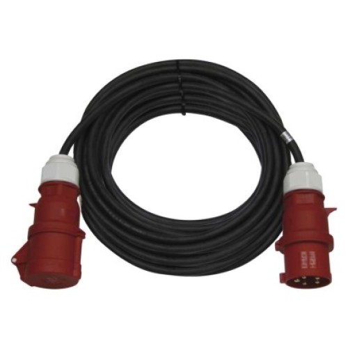 3 fázový vonkajší predlžovací kábel 25 m / 1 zásuvka / čierny / guma / 400 V / 4 mm2