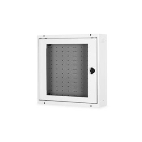 DIGITUS Skříň pro domácí automatizaci na zeď, povrchová montáž 400x400x100 mm, rámy skleněné dveře, šedá (RAL 7035)