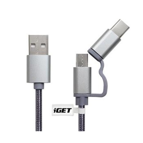 iGET CABLE G2V1 - Univerzální datový a nabíjecí kabel s konektory USB-C a microUSB, 2A rychlonabíjení
