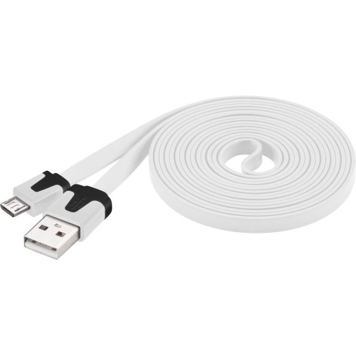 Kábel micro USB 2.0, A-B 2 m, plochý PVC kabel, bílý