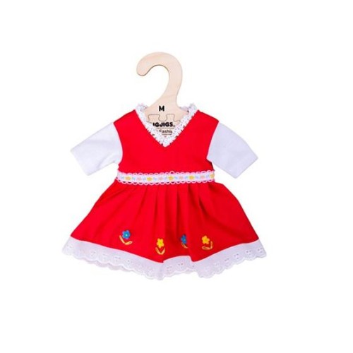 Hračka Bigjigs Toys Červené kvetinové šaty pre bábiku 34 cm