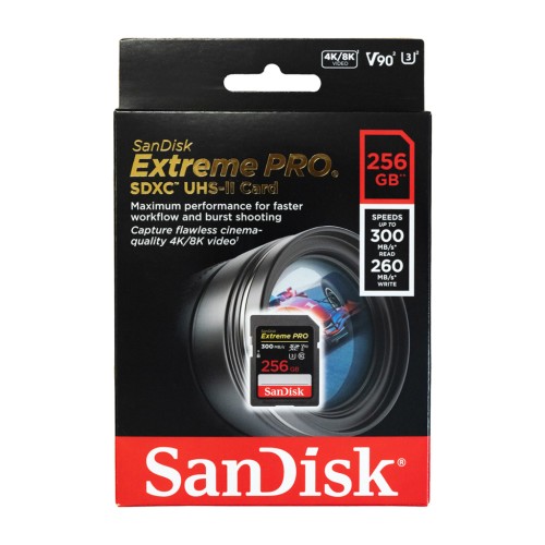 SanDisk Extreme PRO 256 GB SDXC Memory Card up to 300 MB/s, UHS-II, Class 10, U3, V90
