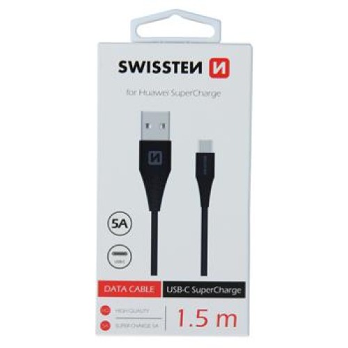SWISSTEN DATOVÝ KABEL USB / USB-C SUPER FAST CHARGING 5A 1,5M ČERNÝ