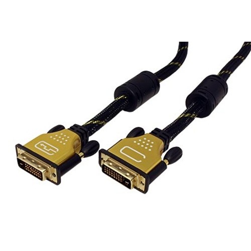 Kábel DVI-D(M) - DVI-D(M) dual link, s ferity, 5m, zlacené konektory