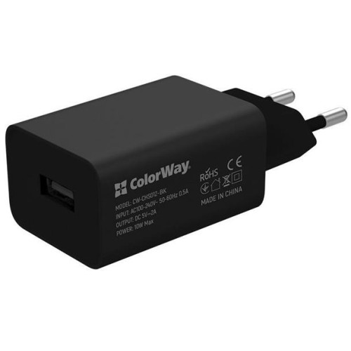 COLORWAY 1x USB/ síťová nabíječka/ 10W/ 100V-240Včerný + 1m kabel USB na Lightning