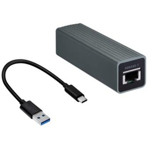 QNAP USB 3.0 to single port RJ45 5GbE/2.5GbE/1GbE/100MbE adapter, bus powered, USB type-c, 20cm USB-C to USB-A cable