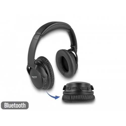 Delock Sluchátka s rozhraním Bluetooth 5.0, složitelná přes uši, s integrovaným mikrofonem a intenzivními basy, doba pře