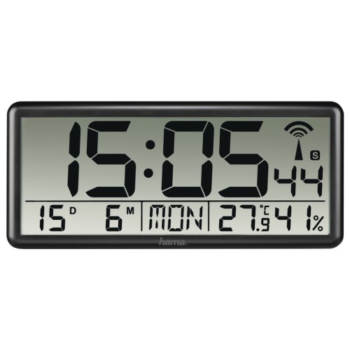 Hama Jumbo, digitálne nástenné hodiny, riadené rádiovým signálom, čierne