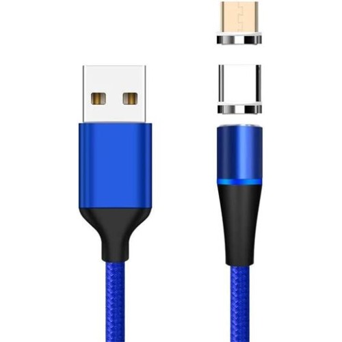 Kábel Magnetický micro USB a USB-C nabíjací a dátový, 1m, modrý