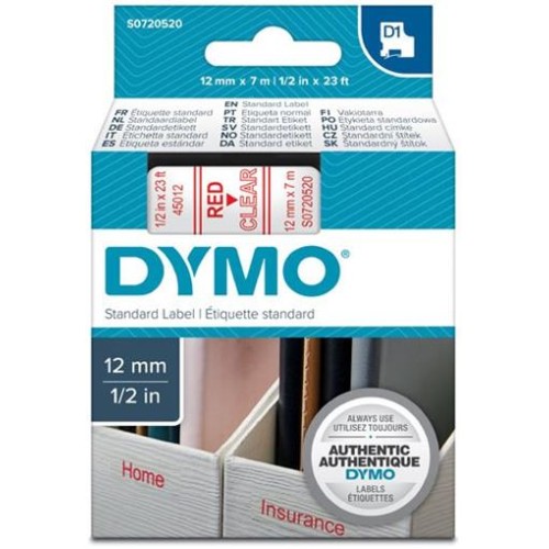 páska DYMO 45012 D1 Red On Transparent Tape (12mm)