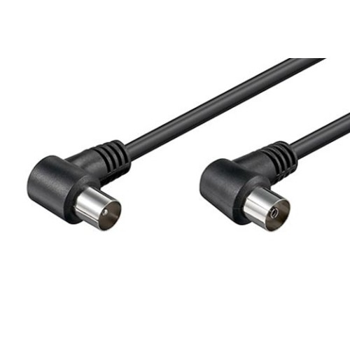 Kábel anténní 75 Ohm, IEC169-2, M-F, 2,5m, lomený na obou koncích 90° , černý