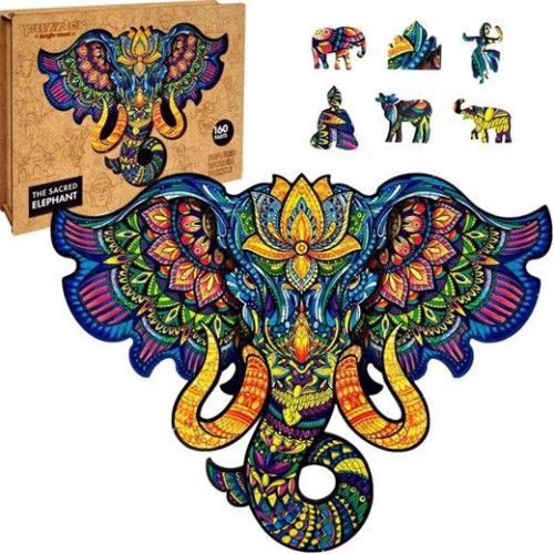 Puzzle drevené, farebné – Posvätný slon