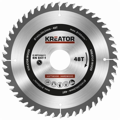Pílový kotúč Kreator KRT020411 na drevo 165mm, 48T