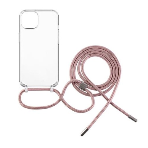 Kryt FIXED Pure Neck s ružovou šnúrkou na krk pre Apple iPhone 15