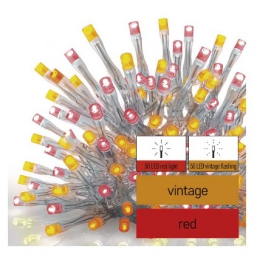 Standard LED spojovacia reťaz pulzujúca – cencúle, 2,5 m, vonkajšia, červená/vintage