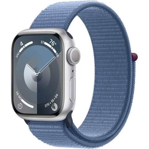Hodinky Apple Watch Series 9 GPS + Cellular, 41mm Silver Aluminium Case with Winter Blue Sport Loop